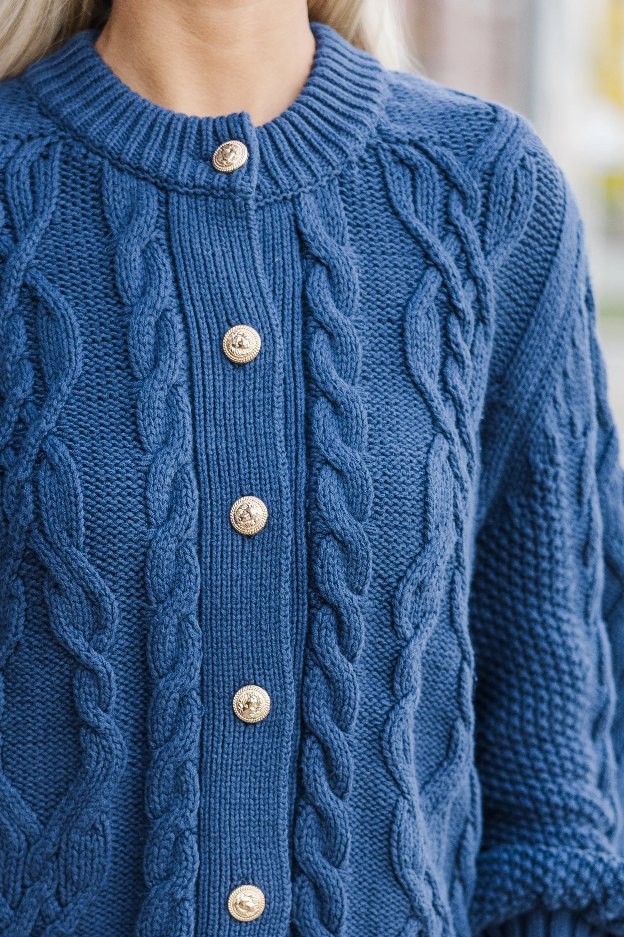 All The Good Navy Blue Cable Knit Cardigan