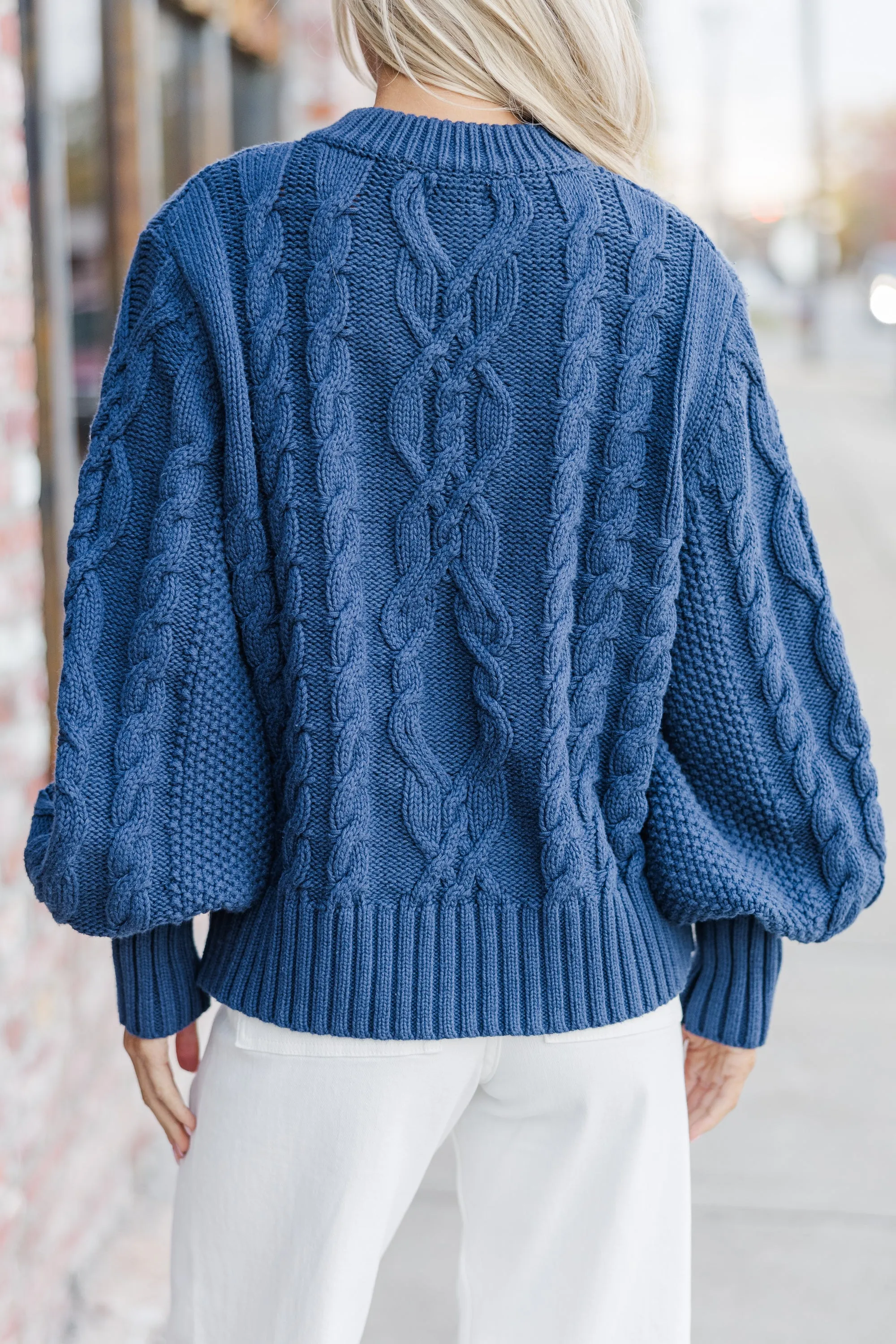 All The Good Navy Blue Cable Knit Cardigan