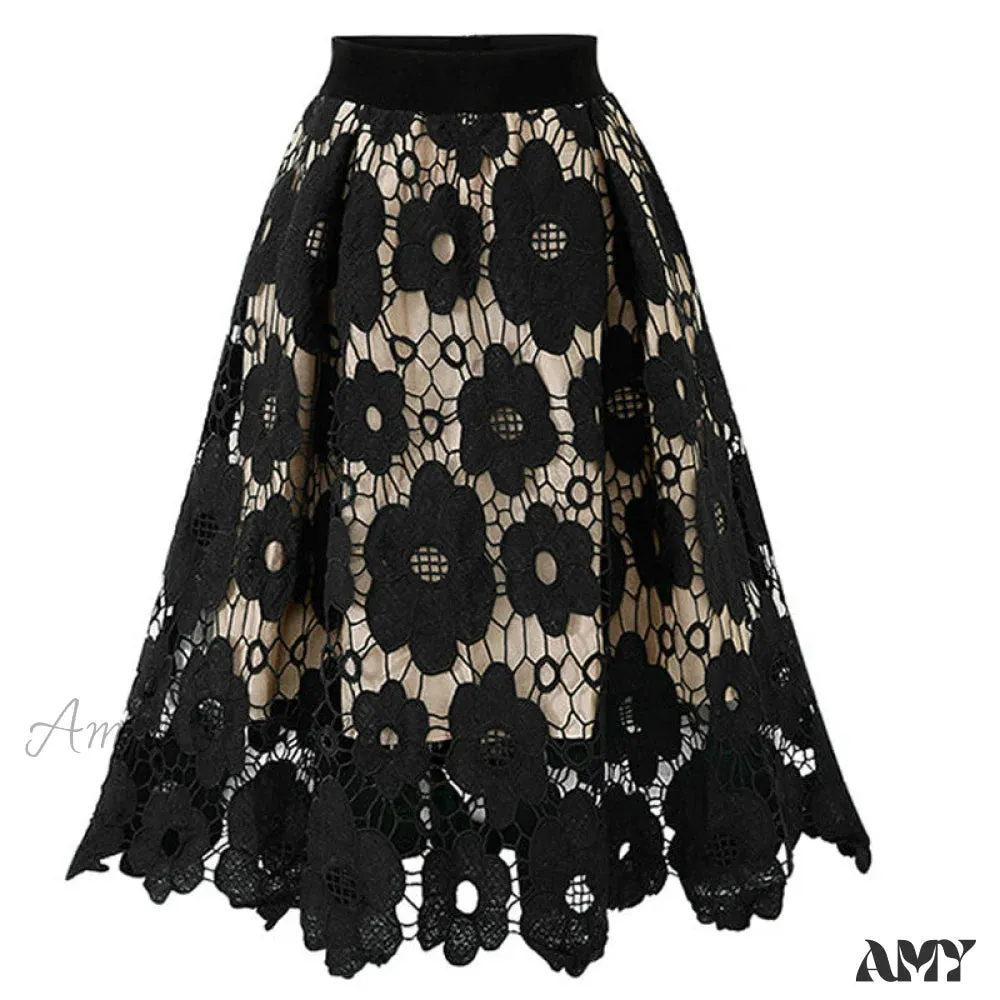 Amy Fashion - Elegant Flower Hollow Out Lace Skirts