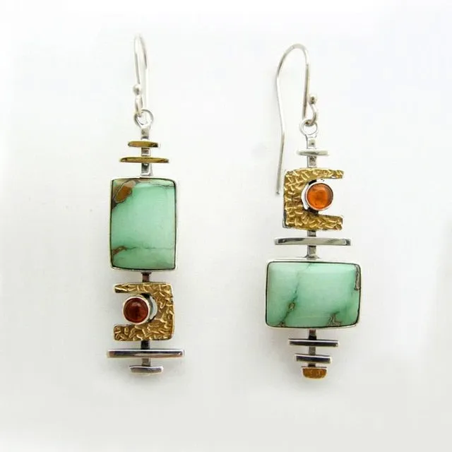 Ashore Western Shop Indian Tribal Novelty Geometric Green Stone Earrings