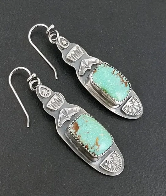 Ashore Western Shop Indian Tribal Novelty Geometric Green Stone Earrings