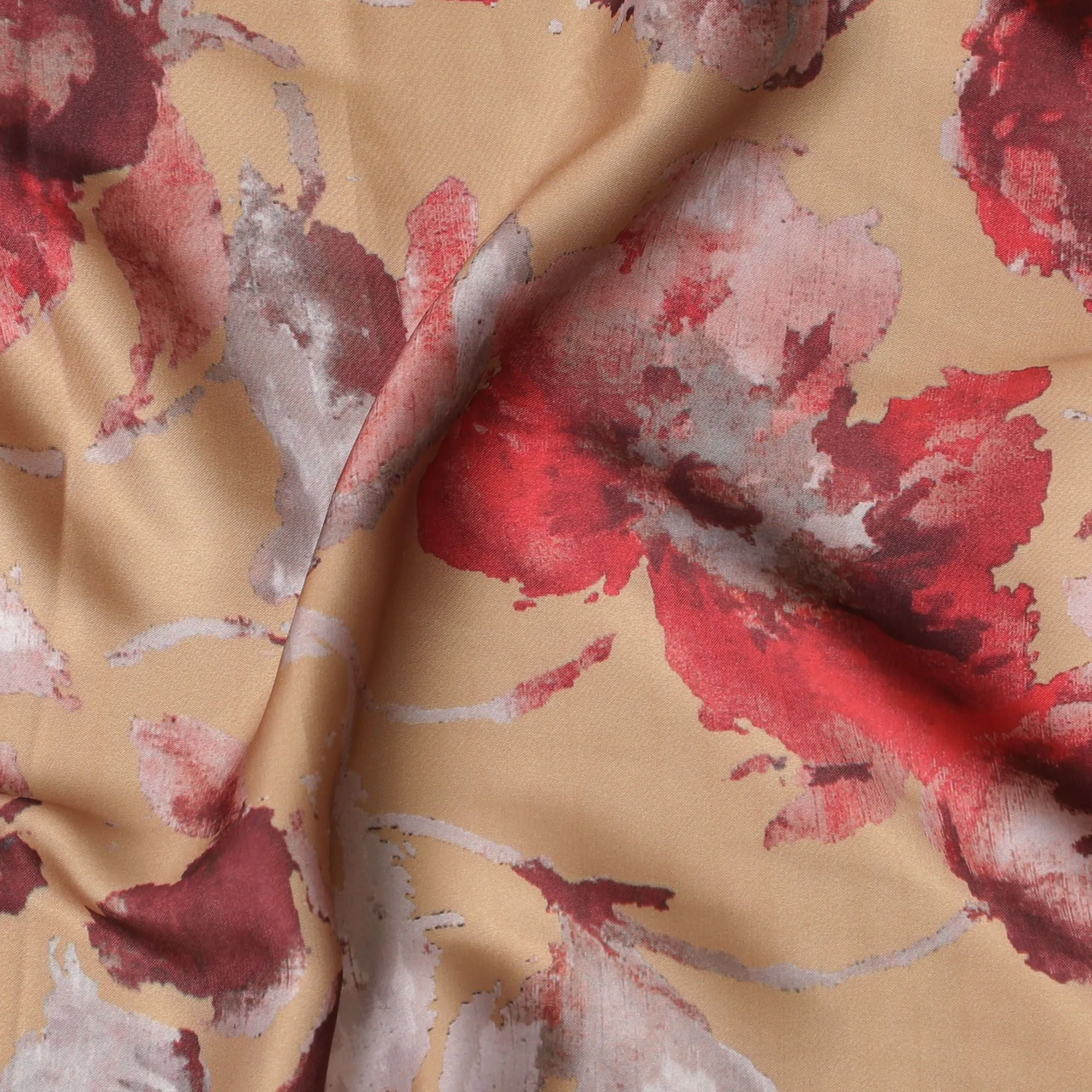 Autumn Blossom Modal Satin Fabric - 110cm Wide, Warm Toned Florals from India-D18524