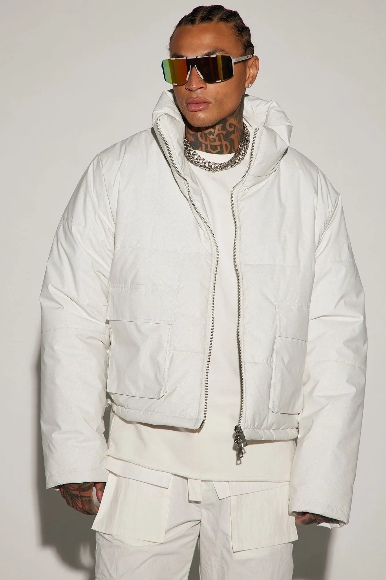 Baxter Light Weight Cropped Puffer - White/combo