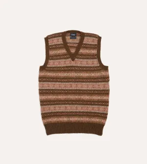 Brown Fair Isle Lambswool Sleeveless V-Neck Jumper