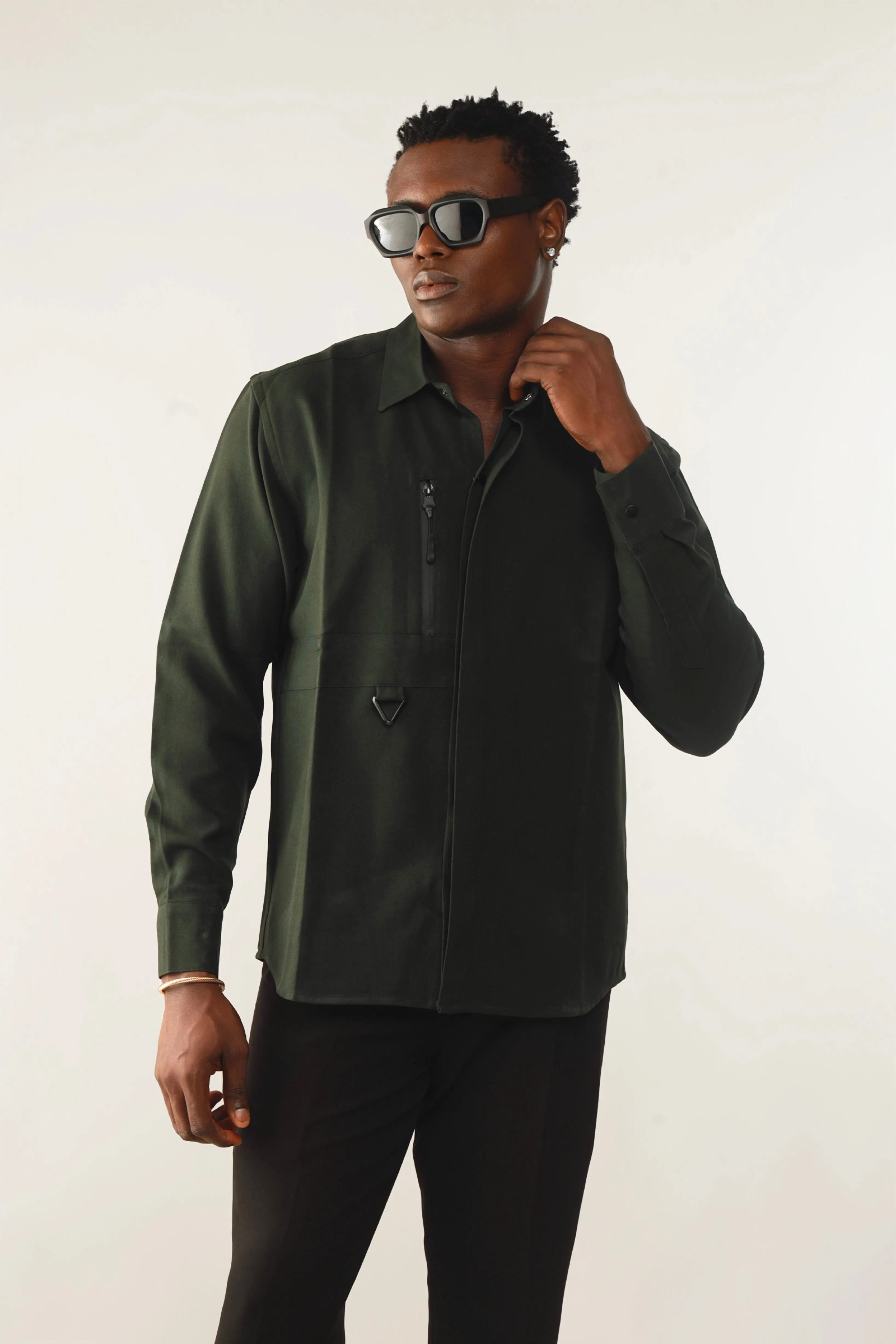 Cali Luxe Zipper Oxford Shirt - Green