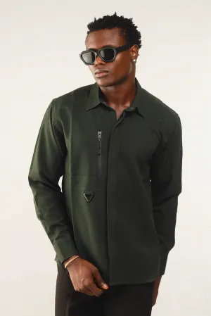 Cali Luxe Zipper Oxford Shirt - Green