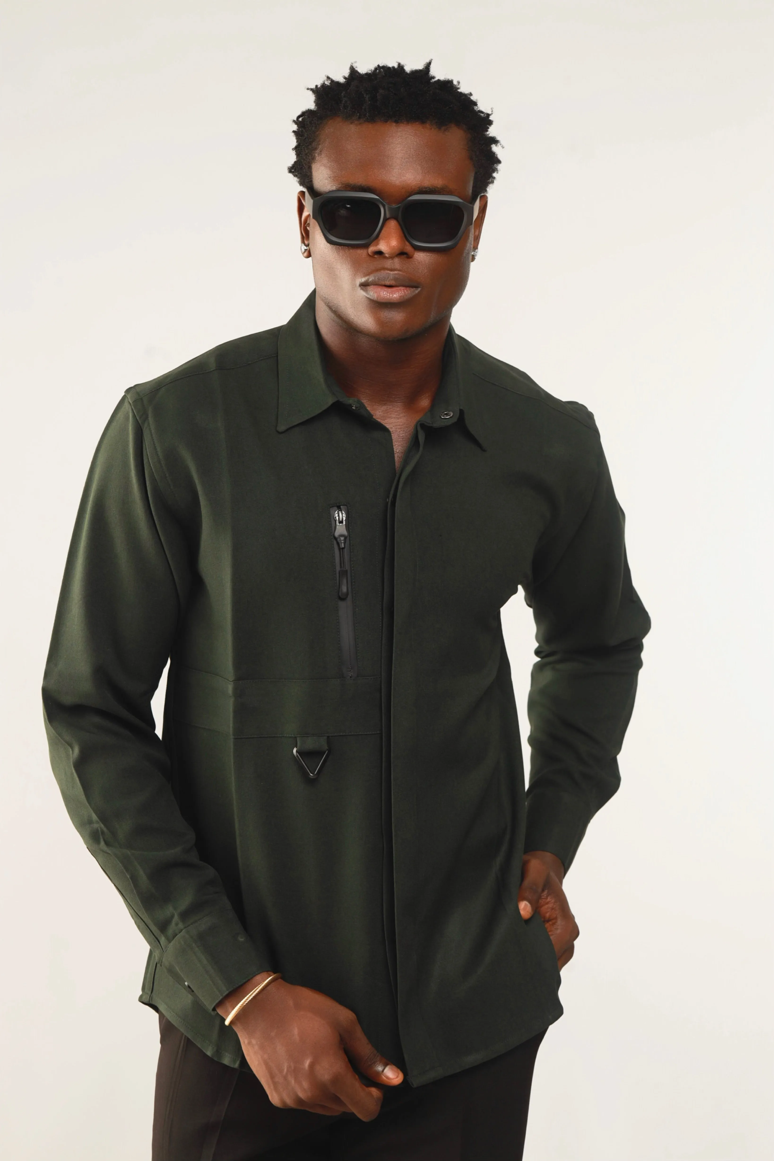 Cali Luxe Zipper Oxford Shirt - Green