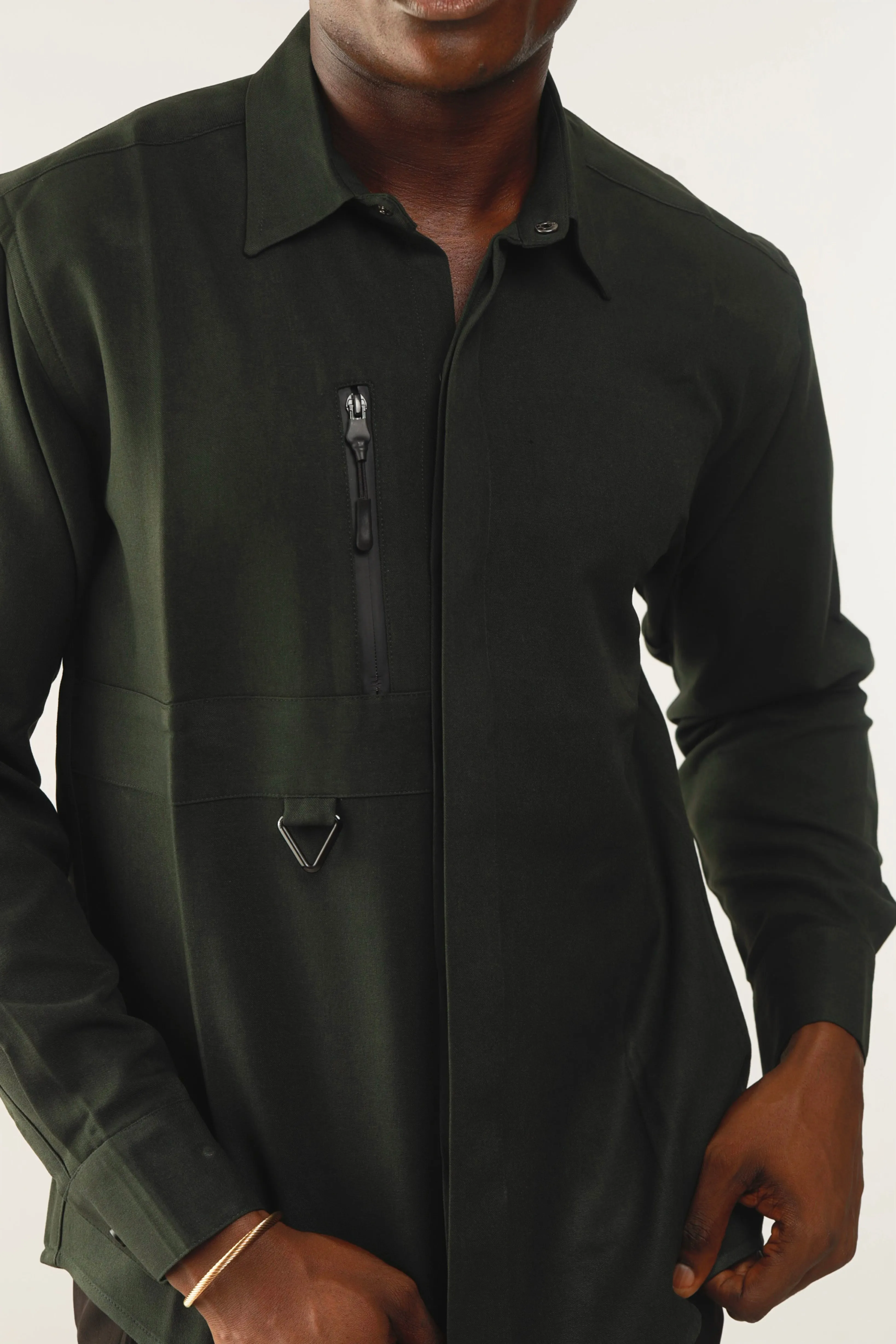 Cali Luxe Zipper Oxford Shirt - Green