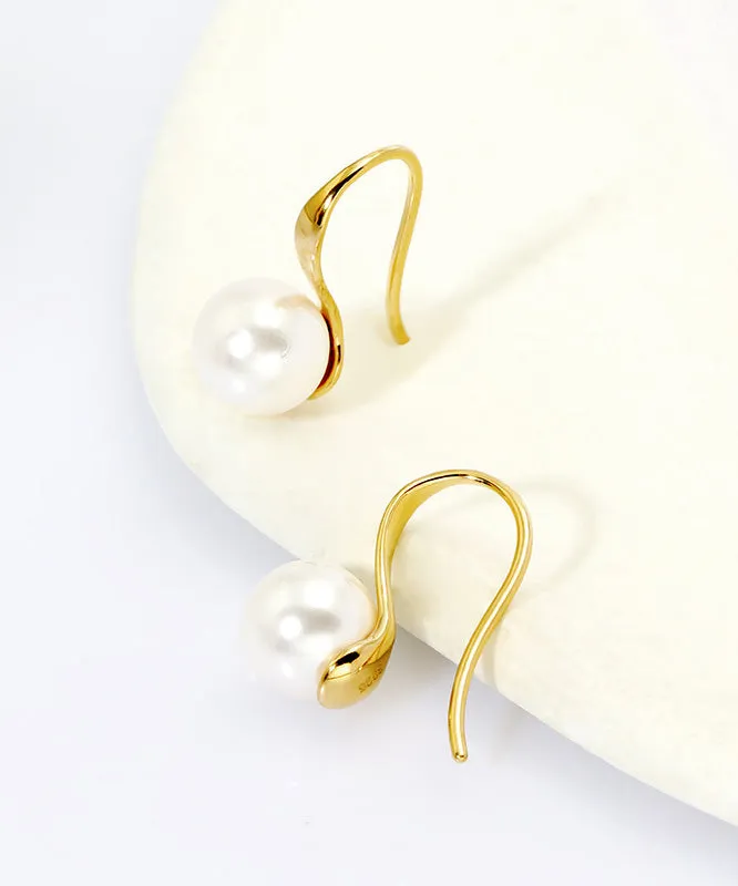 Chic Gold Silver Overgild Inlaid Pearl Hoop Earrings