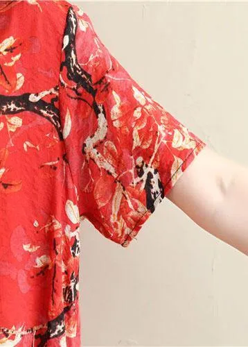 Chic prints red Chiffon clothes short sleeve Dresses summer Dresses