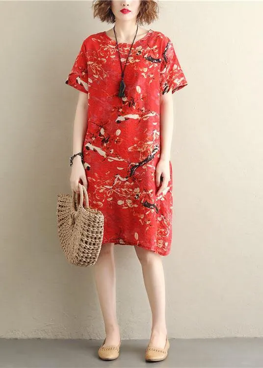 Chic prints red Chiffon clothes short sleeve Dresses summer Dresses