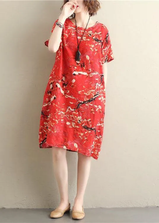 Chic prints red Chiffon clothes short sleeve Dresses summer Dresses