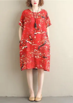 Chic prints red Chiffon clothes short sleeve Dresses summer Dresses