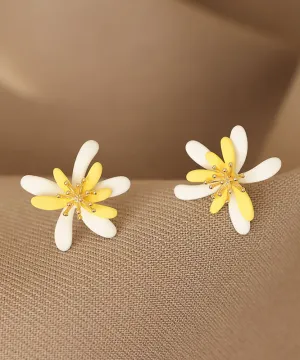 Chic Yellow White Floral Acrylic Stud Earrings FA339