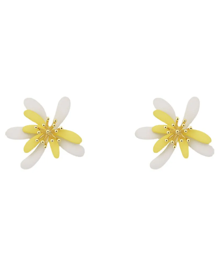 Chic Yellow White Floral Acrylic Stud Earrings FA339