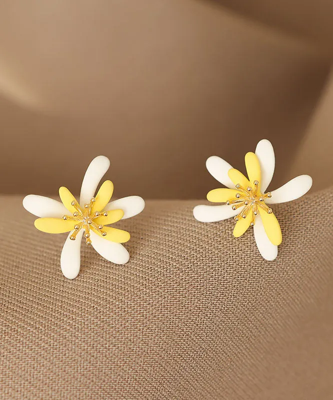 Chic Yellow White Floral Acrylic Stud Earrings FA339