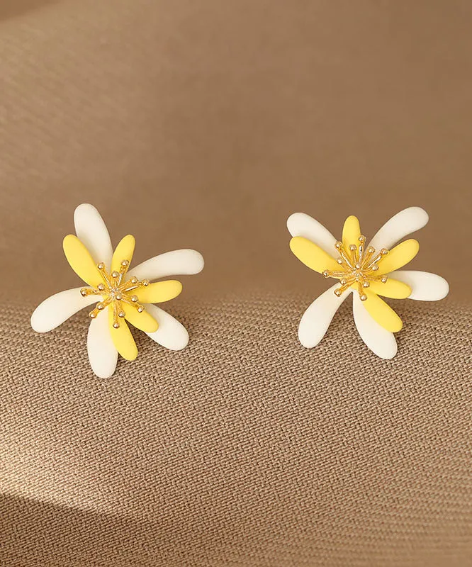 Chic Yellow White Floral Acrylic Stud Earrings FA339