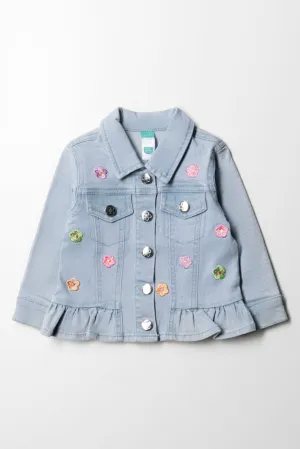 Denim Jacket With Frill Navy