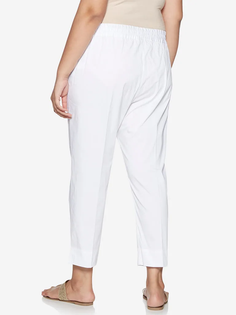 Diza Curve White Solid Ethnic Pants