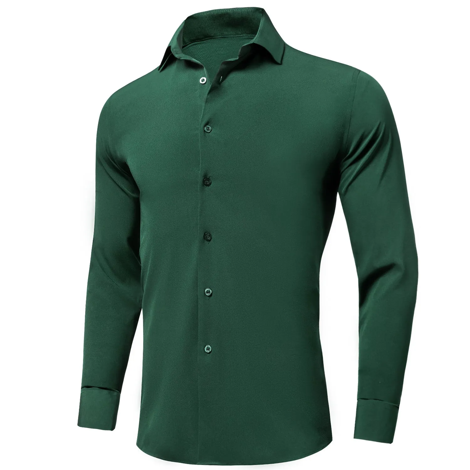 Emerald Green Solid Stretch Men's Long Sleeve Shirt