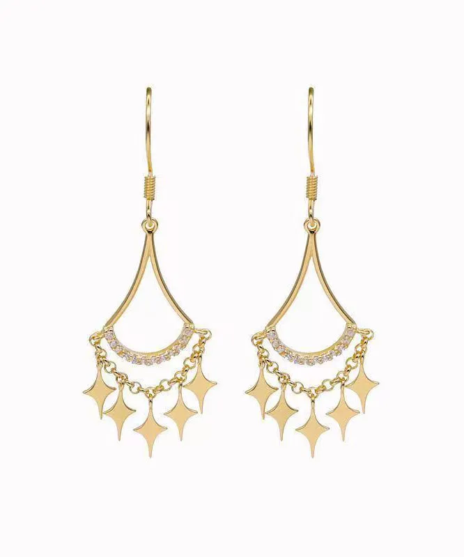 Fashion Gold Sterling Silver Overgild Zircon Star Tassel Drop Earrings QQ030