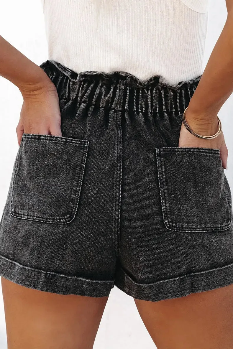 Fashionable And Versatile Washed High Waisted Shorts For Women