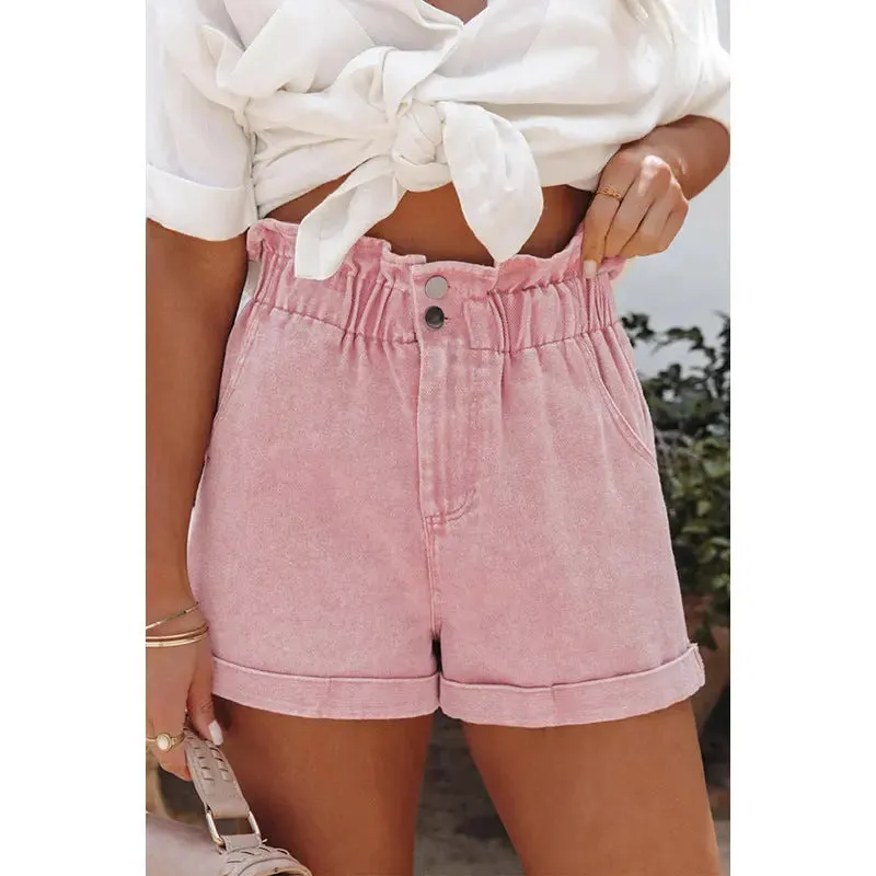 Fashionable And Versatile Washed High Waisted Shorts For Women