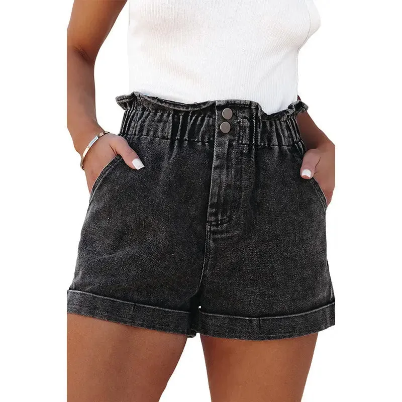 Fashionable And Versatile Washed High Waisted Shorts For Women