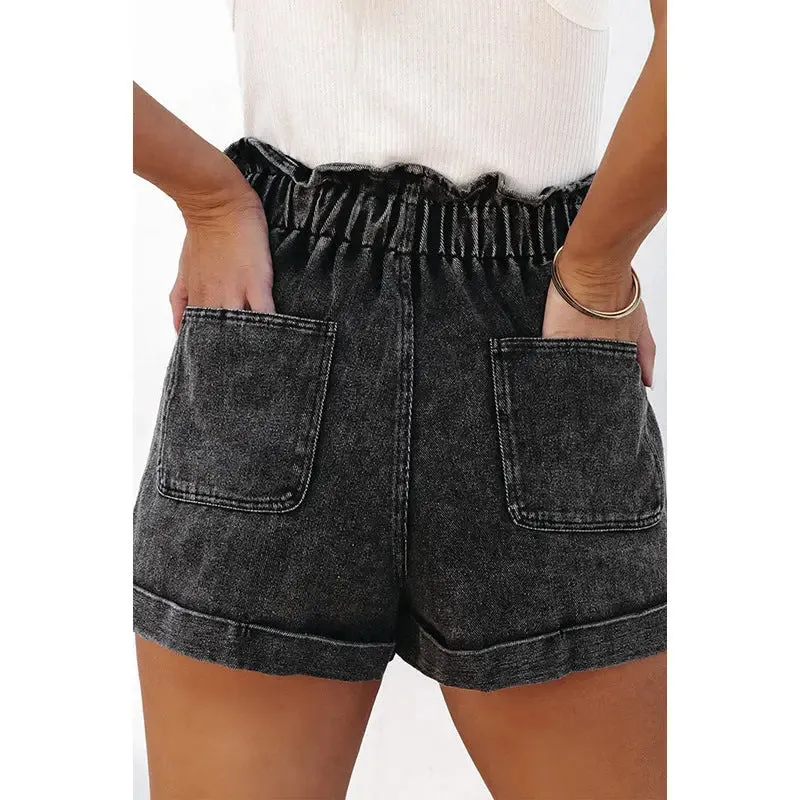 Fashionable And Versatile Washed High Waisted Shorts For Women