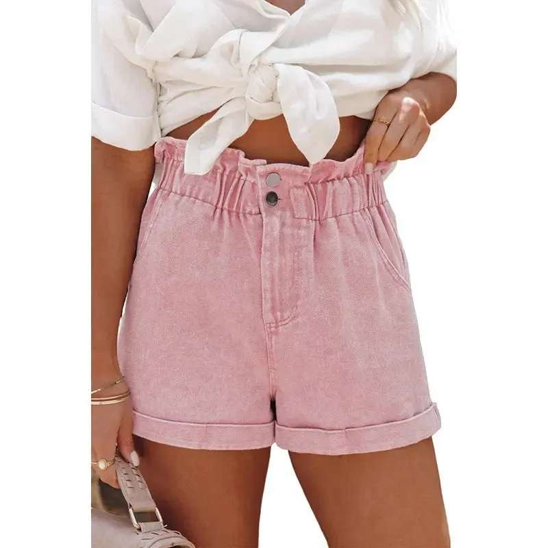 Fashionable And Versatile Washed High Waisted Shorts For Women