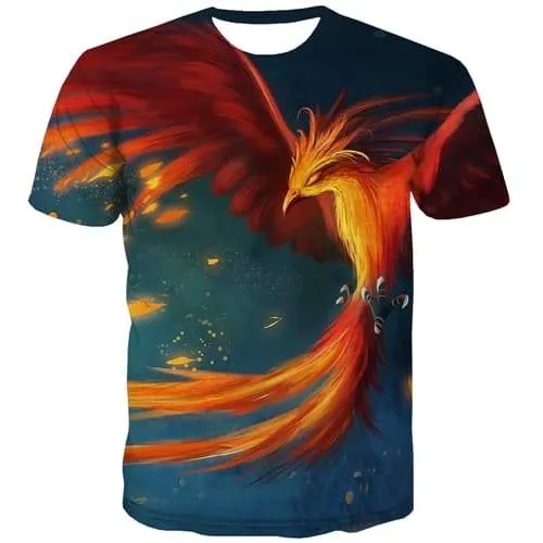 Flame T shirts Men Bird Tshirt Printed Harajuku Tshirts Novelty Funny T-shirts 3d War T-shirts Graphic Short Sleeve Fashion