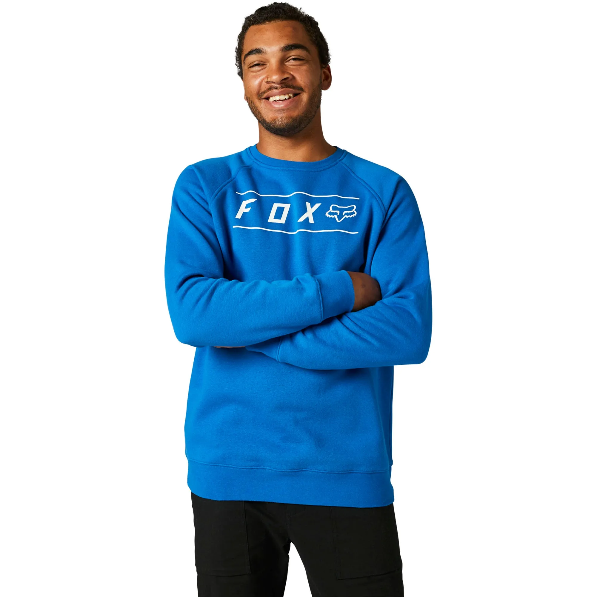 Fox Racing  Mens Royal Blue Pinnacle Crew Fleece Sweatshirt Soft Midweight Casual