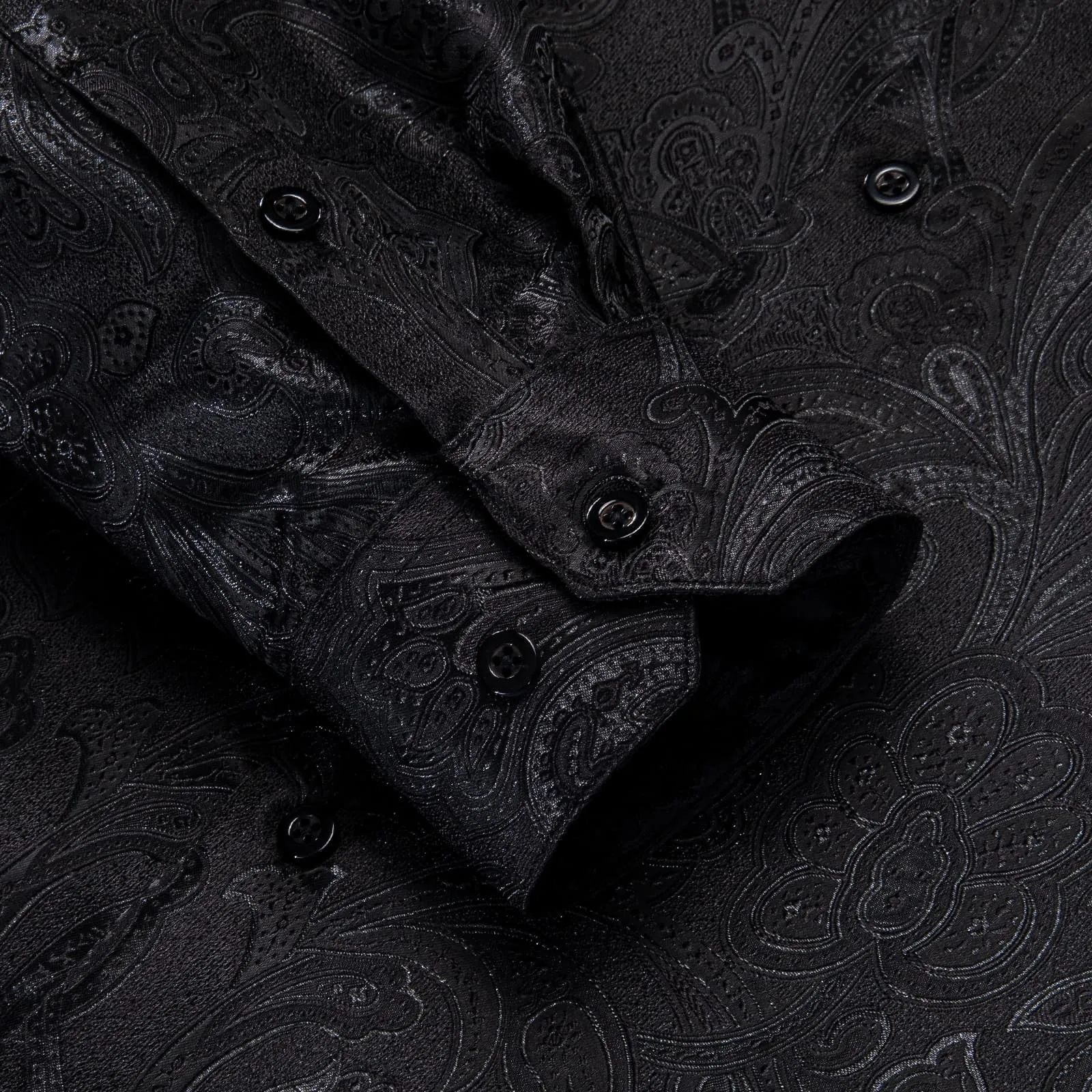 Hi-Tie Paisley Jacquard Men Shirt Long Sleeve Black Shirt for Business