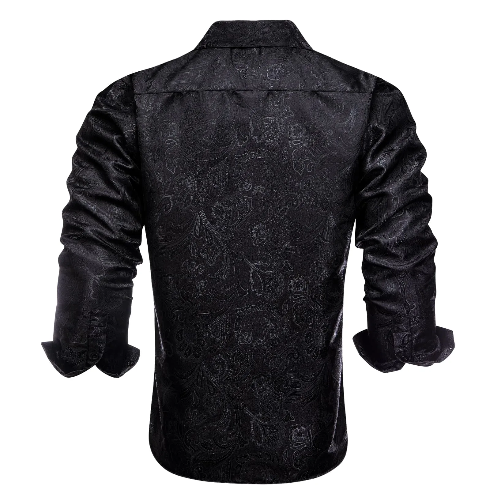 Hi-Tie Paisley Jacquard Men Shirt Long Sleeve Black Shirt for Business