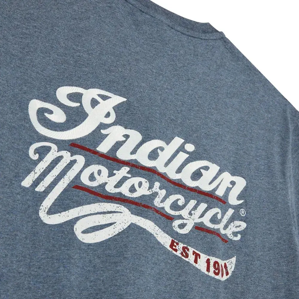 Indian Motorcycle  Mens Mixed Embroidery Print T-Shirt Tee Lightweight Comfy Blue