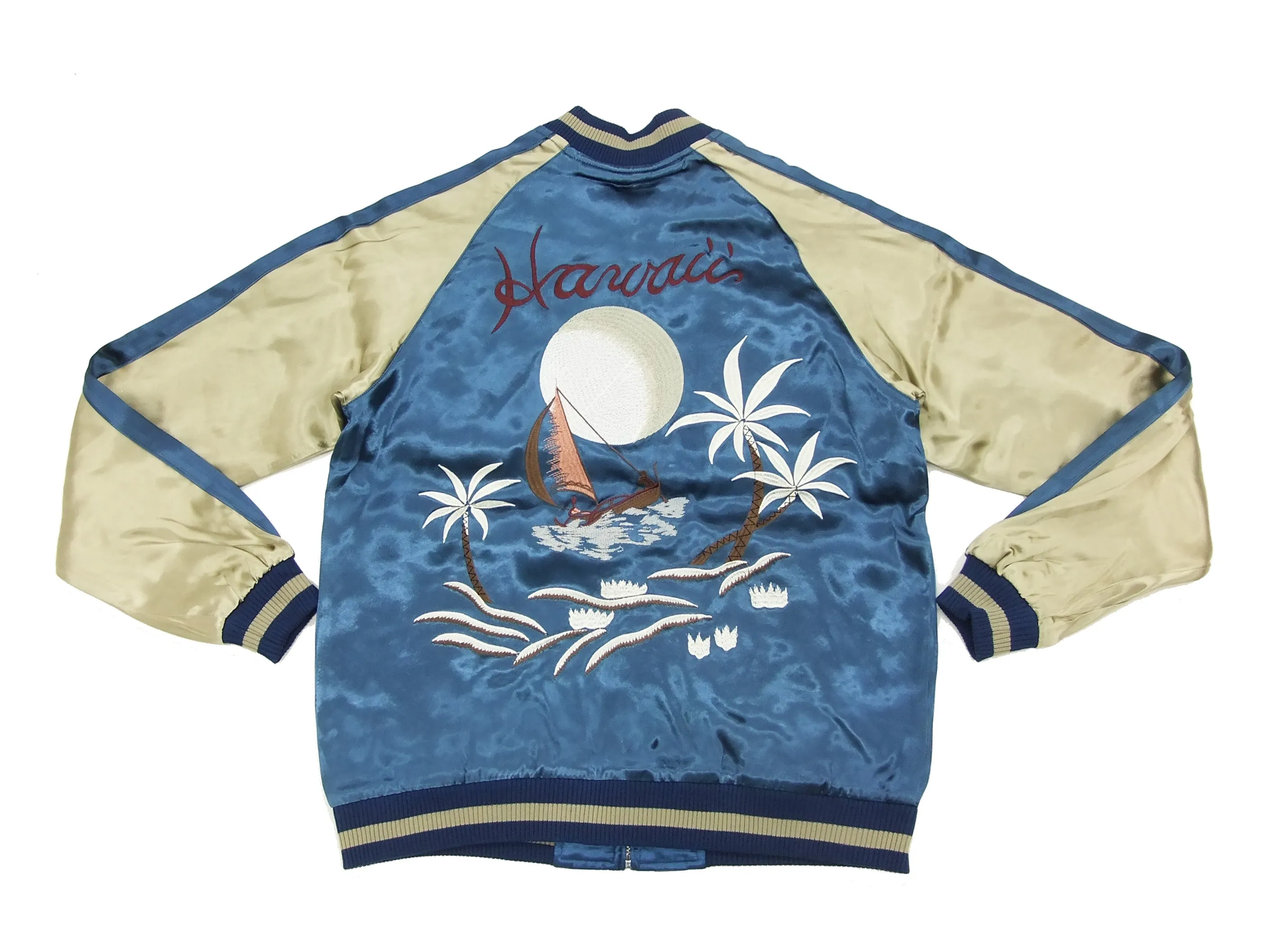 Japanesque Japanese Souvenir Jacket 3RSJ-026 Hawaii Men's Sukajan Blue/Beige