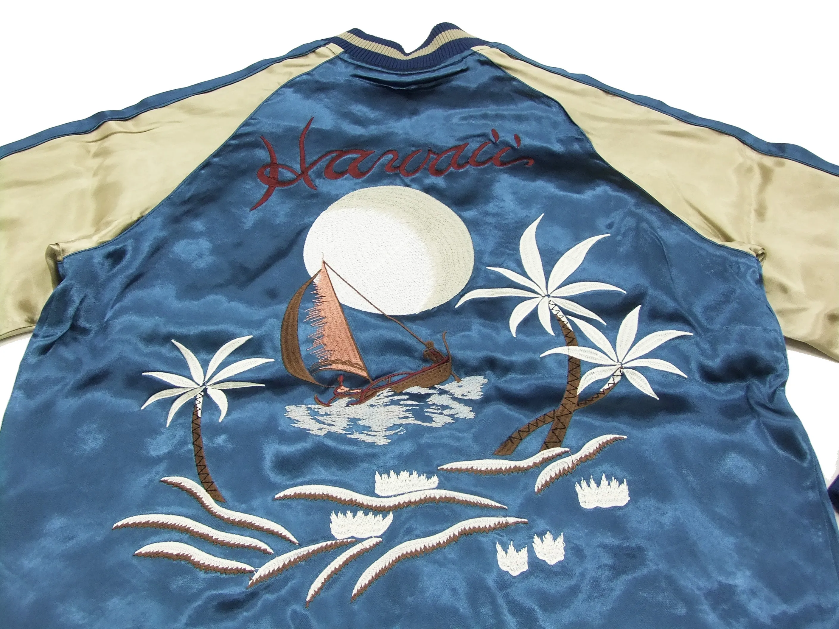 Japanesque Japanese Souvenir Jacket 3RSJ-026 Hawaii Men's Sukajan Blue/Beige