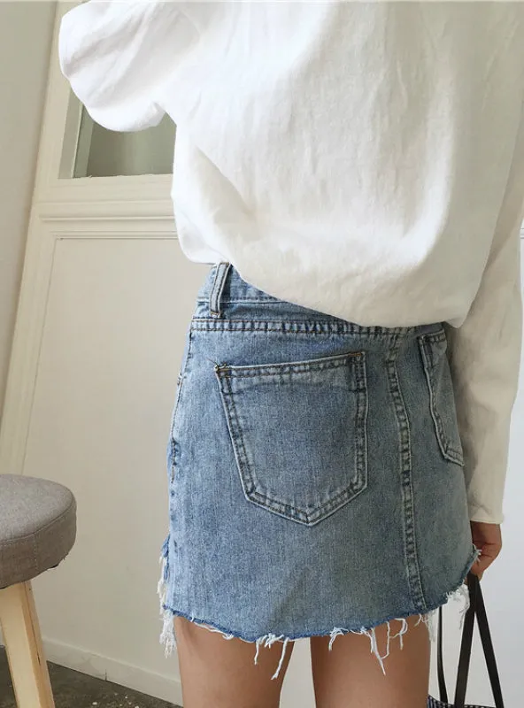 Jeans Skirt Women High Waist Jupe Irregular