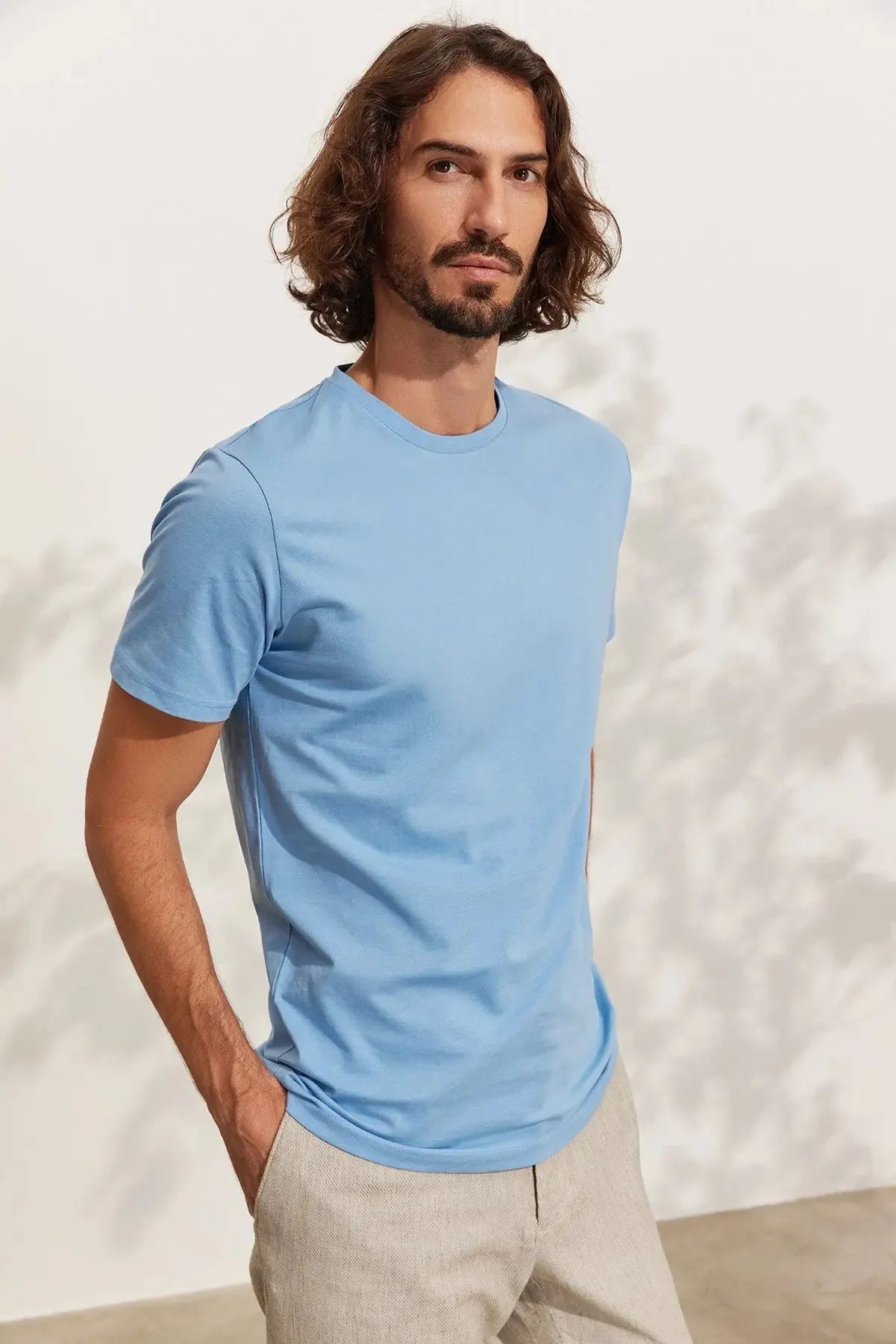 Light Blue Round Neck Men's T-Shirt