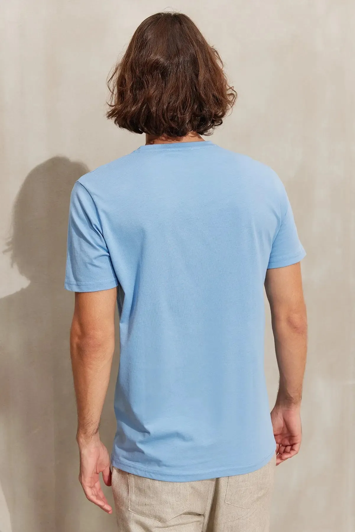 Light Blue Round Neck Men's T-Shirt