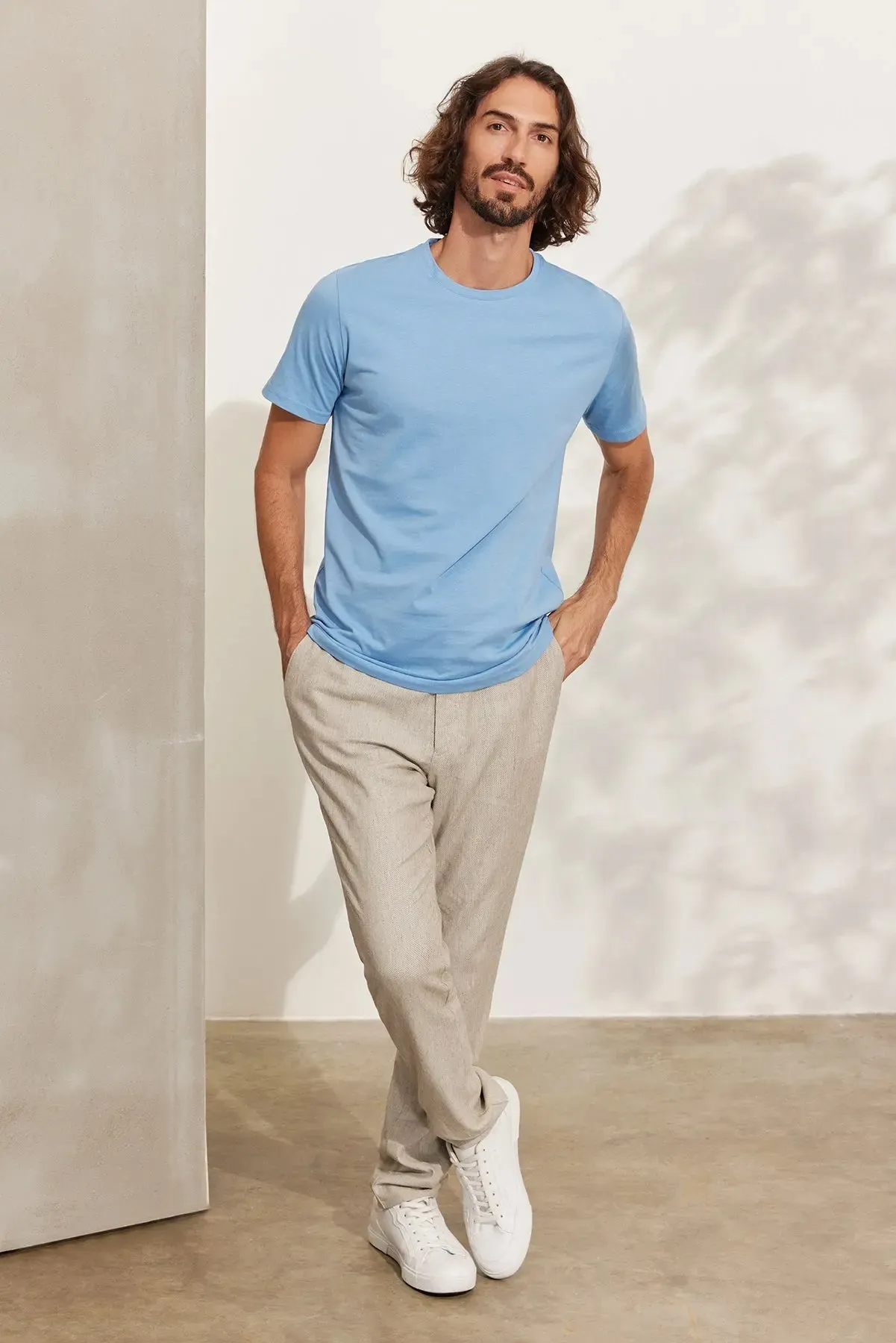 Light Blue Round Neck Men's T-Shirt