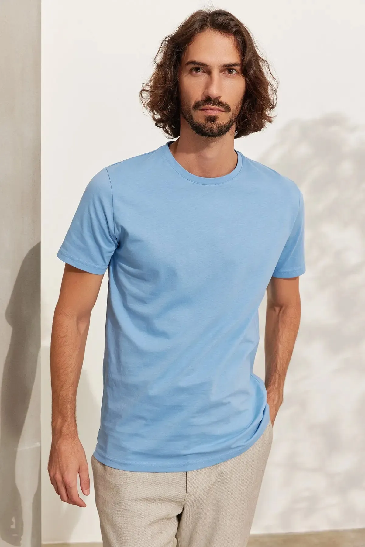 Light Blue Round Neck Men's T-Shirt