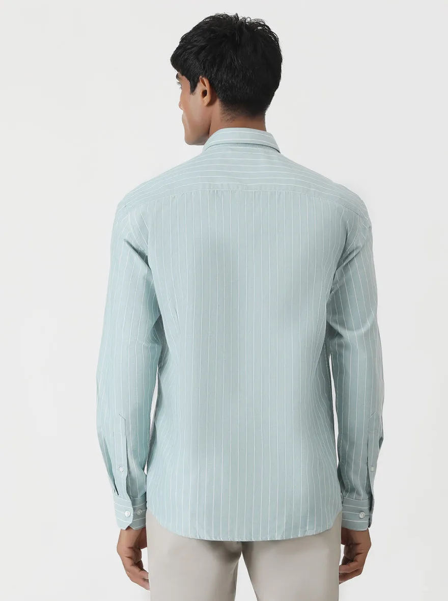 Light Blue Striped Smart Fit Semi Casual Shirt | Greenfibre