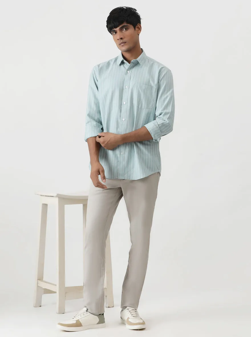 Light Blue Striped Smart Fit Semi Casual Shirt | Greenfibre