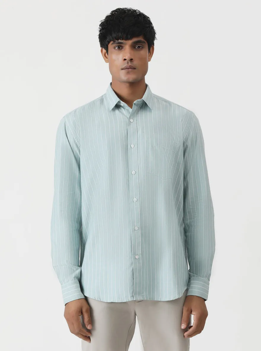 Light Blue Striped Smart Fit Semi Casual Shirt | Greenfibre