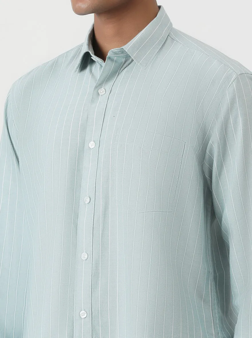 Light Blue Striped Smart Fit Semi Casual Shirt | Greenfibre