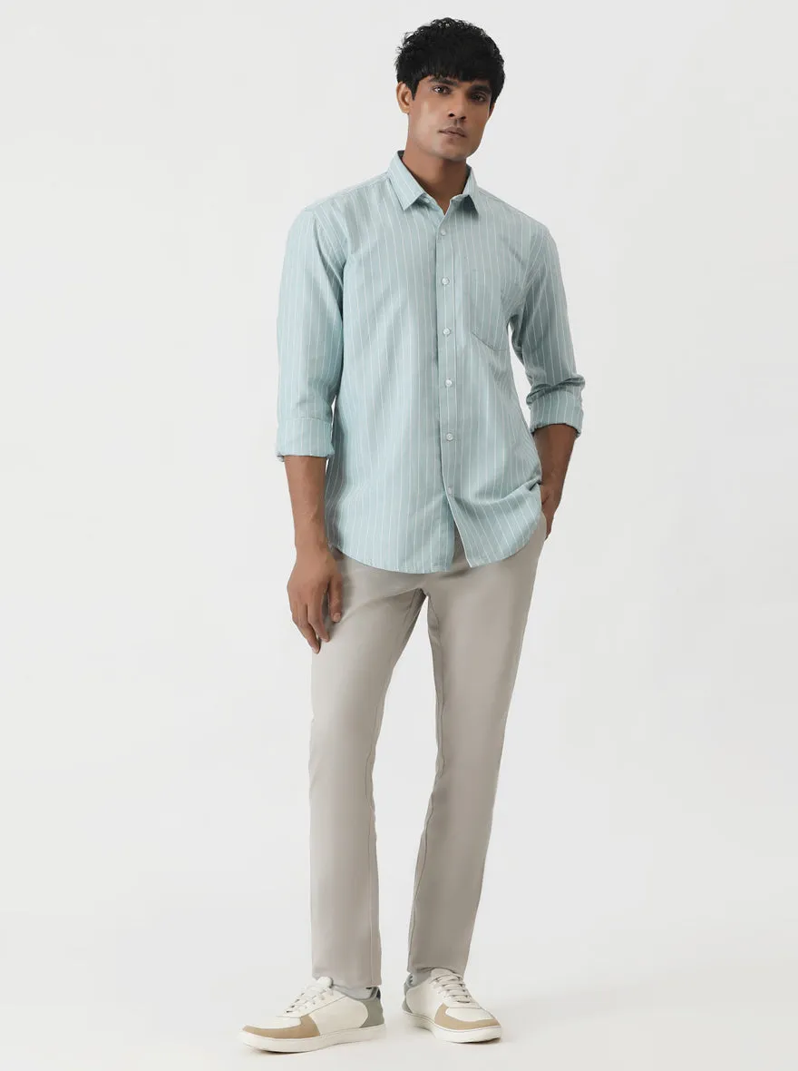 Light Blue Striped Smart Fit Semi Casual Shirt | Greenfibre