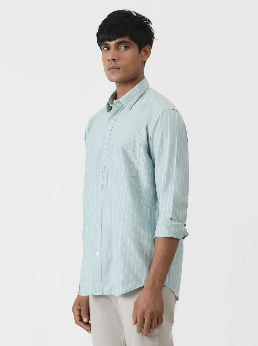 Light Blue Striped Smart Fit Semi Casual Shirt | Greenfibre