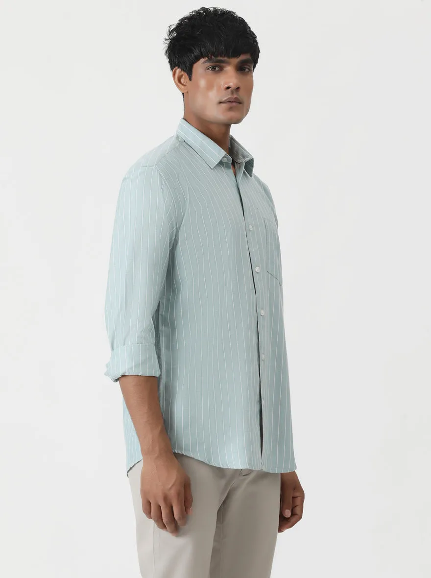 Light Blue Striped Smart Fit Semi Casual Shirt | Greenfibre