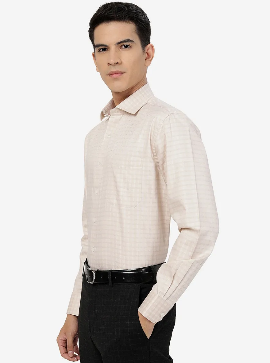 Light Brown Checked Regular Fit Formal Shirt | JadeBlue